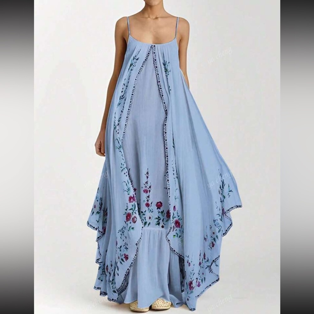 Boho Sleeveless Floral PRINT Slip Dress Asymmetrical Loose Comfy Dress